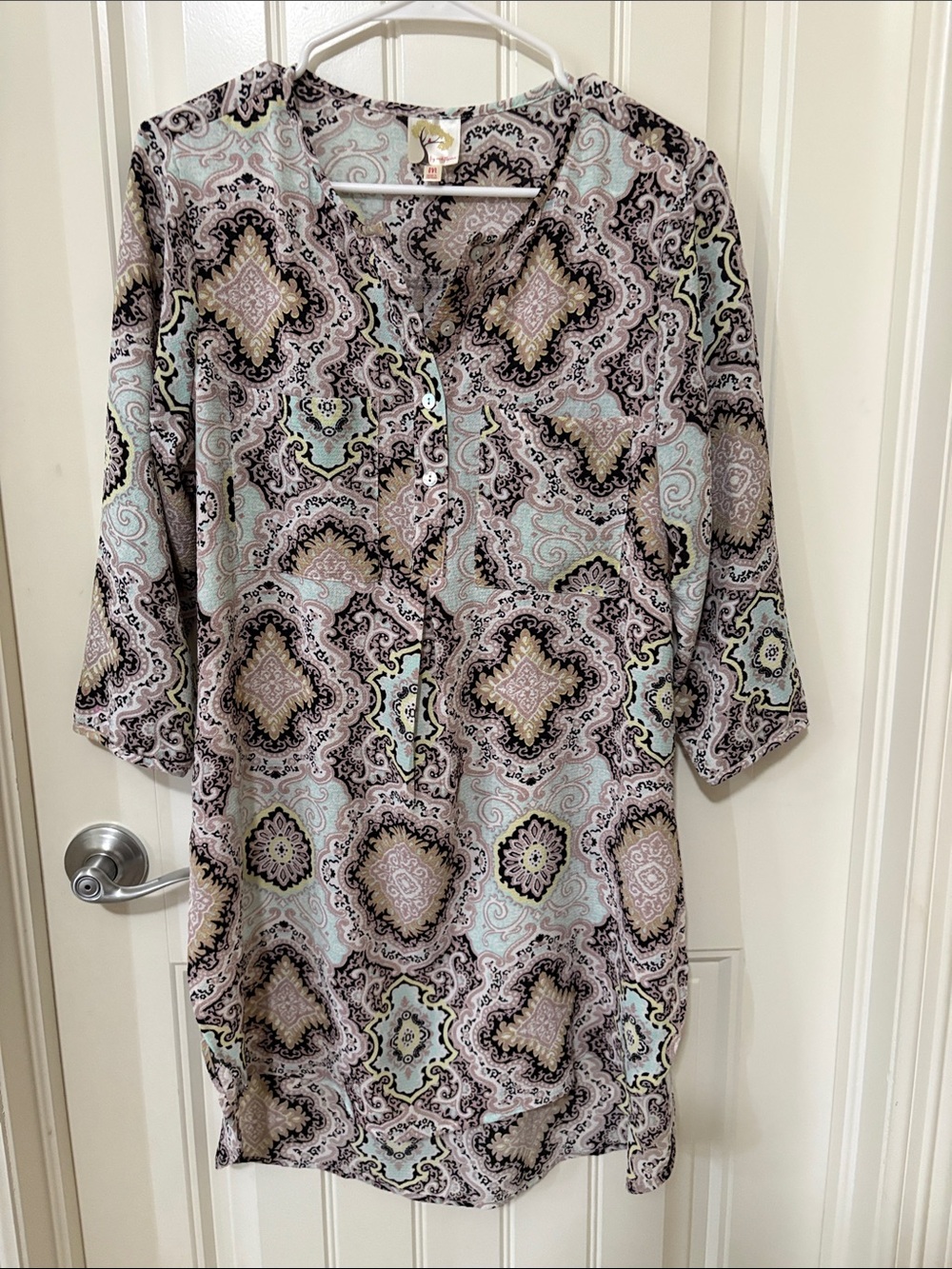 fig and flower Paisley Medallion Tunic in Mint, Taupe & Black
